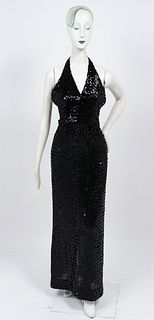 Fully Sequined Halter Top Evening Gown