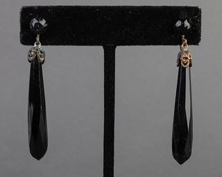 Art Deco Czech Glass Drop Earrings, Pair