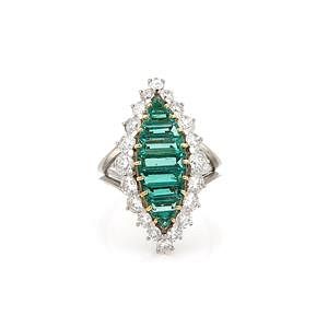 Platinum 4.3ctw Diamond & Emerald 18k YGold Ring