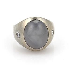 Vintage 30.30ct Star Sapphire & Diamond 14k Ring