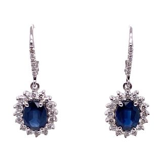 Diamond Blue Sapphire Drop Dangle 14k Earrings