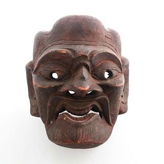 VINTAGE BALINESE CARVED GROTESQUE DEMON HANGING MASK