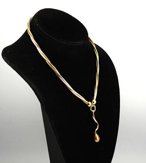 Vintage Italian 14K Tri-Gold Pearl Pendant Choker