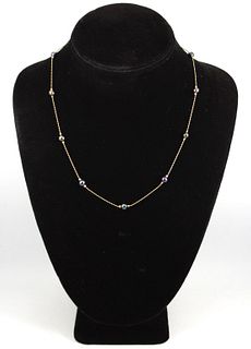 Modern 14K Yellow Gold and Black Pearl Necklace