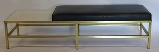 Midcentury Gilt Metal Bench With Upholstered