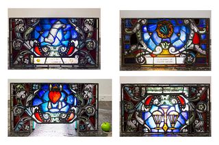 4 RELIGIOUS STAINED GLASS PANELS, EARLY 20TH C.