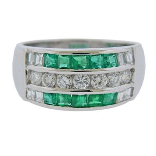 Italian 18k Gold Diamond Emerald Band Ring