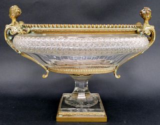 LARGE FRENCH EMPIRE STYLE OVAL CRYSTAL CENTER BOWL