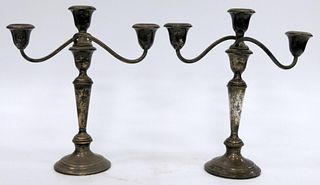 PAIR OF GORHAM DOUBLE ARM STERLING CANDELABRAS