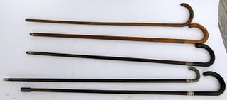 COLLECTION OF (5)  VINTAGE WOODEN CANES W SILVER