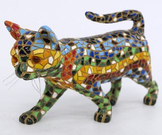 BARCINO TILED PROWLING CAT FIGURINE