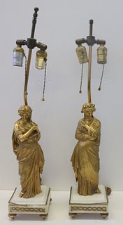 Fine Quality Pair Of Dore Bronze Figural Lamps.