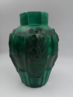 CURT SLEVOGT JABLONEC - BOEMIA - MALACHITE VASE (JADE GLASS), 1930