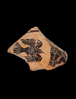 A Fragment from a Greek Black-Figured Cup
Width 3 1/2 inches.