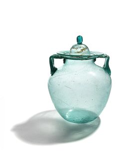 A Roman Glass Cinerary Urn and Lid
