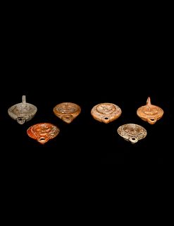 Six Roman Molded Terra Cotta Oil Lamps