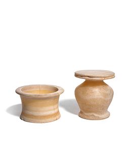 An Egyptian Alabaster Jar and a Lidded Kohl Pot