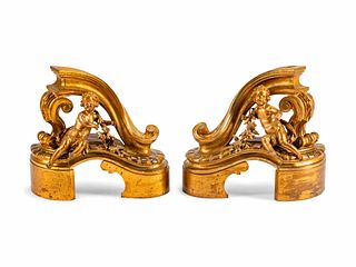 A Pair of Louis XV Style Gilt-Bronze Chenets
Height 18 1/2 x length 20 x depth 9 1/2 inches.