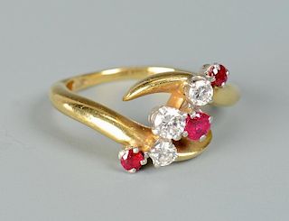 18K yellow gold/plat ruby and diamond ring