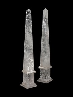 A Pair of Neoclassical Style Rock Crystal Obelisks
Height 24 x width 3 1/2 x depth 3 1/2 inches.