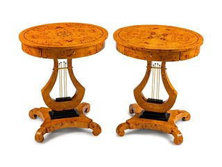A Pair of Charles X Style Oval Tables en Chiffoniere
Height 27 x width 23 1/2 x depth 19 1/2 inches.