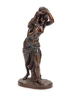 A French Patinated Bronze Group of a Maiden and Infant Satyr
Height 24 1/2 x width 11 x depth 7 inches.