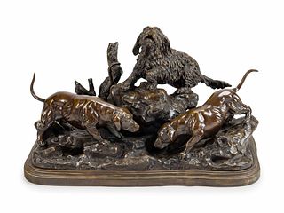 After Jules Moigniez
(French, 1835-1894)
Patinated Bronze Dog Group