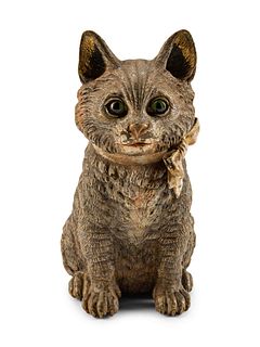An Austrian Cold-Painted Bronze Figure of a Cat
Height 7 x length 8 x width 4 inches.