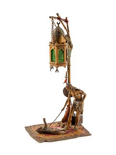 An Austrian Cold-Painted Bronze Animal Trainer Lamp
Height 17 1/2 x width 7 x depth 81/2 inches.