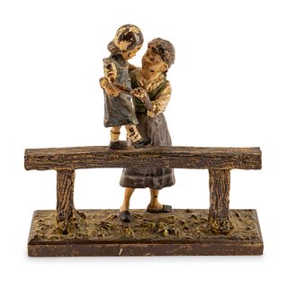 An Austrian Cold-Painted Bronze Figure of a Woman and a Girl
Height 4 x length 4 1/2 x depth 1 1/2 inches.