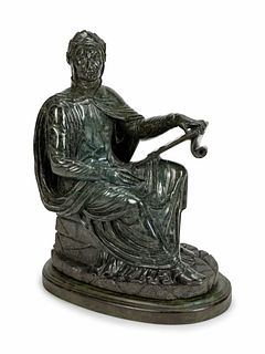 An Italian Carved Green Marble Figure Dante Alighieri
Height 19 1/2 x width 14 x depth 8 inches.