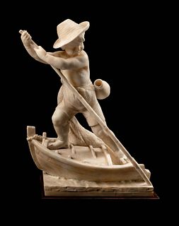 An Italian Marble Figure of a Boy in a Boat
Height 32 x width 25 x depth 17 inches.