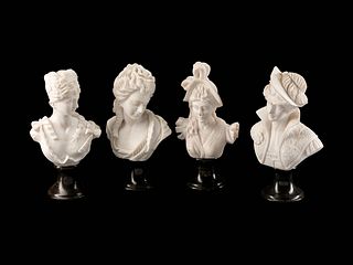 A Set of Four Italian Marble Busts of Women
Height 12 x width 7 x depth 4 1/2 inches.