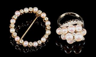 2 14k Diamond & Pearl Jewelry Items