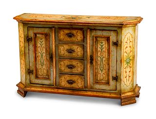 A Venetian Baroque Style Polychromed Credenza
Height 39 1/2 x length 62 x depth 18 1/2 inches.