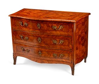 An Italian Rococo Parquetry Inlaid Walnut Commode
Height 33 x length 44 x depth 24 inches.
