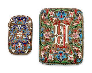 Two Russian Silver and Enamel CasesHeight of larger 2 7/8 inches.