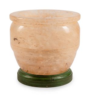 A Large Quartz Bowl on a Patinated Bronze Stand
Height 17 x diameter 17 1/2 inches.