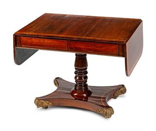 A Regency Gilt-Bronze-Mounted Rosewood Sofa Table
Height 29 x length 35 1/2 x depth 25 1/2 inches.