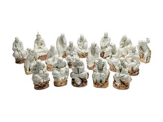 A Set of Eighteen Chinese Porcelain Figures of Lohans
Height 19 x width 10 x depth 6 1/2 inches.