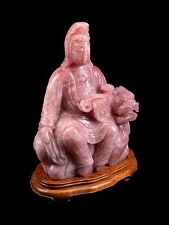 A Chinese Carved Rose Quartz Figure of Guanyin
Height 27 inches.
