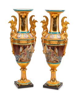 A Pair of Paris Gilt-Decorated Porcelain Vases
Height 24 1/2 x width 8 1/2 x depth 7 inches.