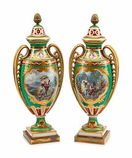 A Pair of Sevres Style Porcelain Vases
Height 24 1/2 x width 9 1/2 x depth 6 1/2 inches.