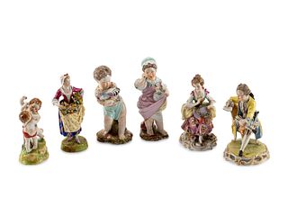 Six Continental Porcelain Figures
Height 6 1/2 x width 3 x depth 3 1/2 inches.
