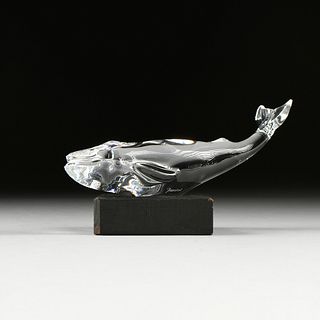A BACCARAT WHALE PAPERWEIGHT, SIGNED, 20TH CENTURY,