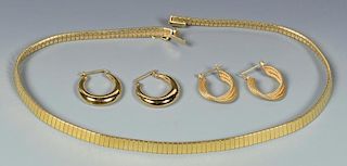 14K Necklace & 2 Pair Hoop Earrings