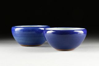 TWO CHINESE MONOCHROME BLUE GLAZED PLANTERS, LATE QING DYNASTY (1644-1912)/EARLY REPUBLIC PERIOD (1912-1949),