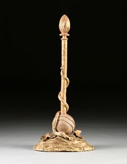 AN ITALIAN PARCEL GILT CARVED WOOD SERPENT ENTWINED ROD SCULPTURE, 19TH CENTURY,