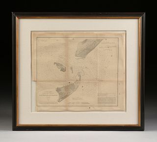 AN ANTIQUE SURVEY MAP, "U.S. Coast Survey: Galveston Entrance," CIRCA 1867,