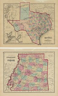 AN ANTIQUE TWO SIDED MAP, "Gray's Atlas Map of Texas," AND "Gray's Atlas Map of Arkansas," PHILADELPHIA, 1874-1896,
